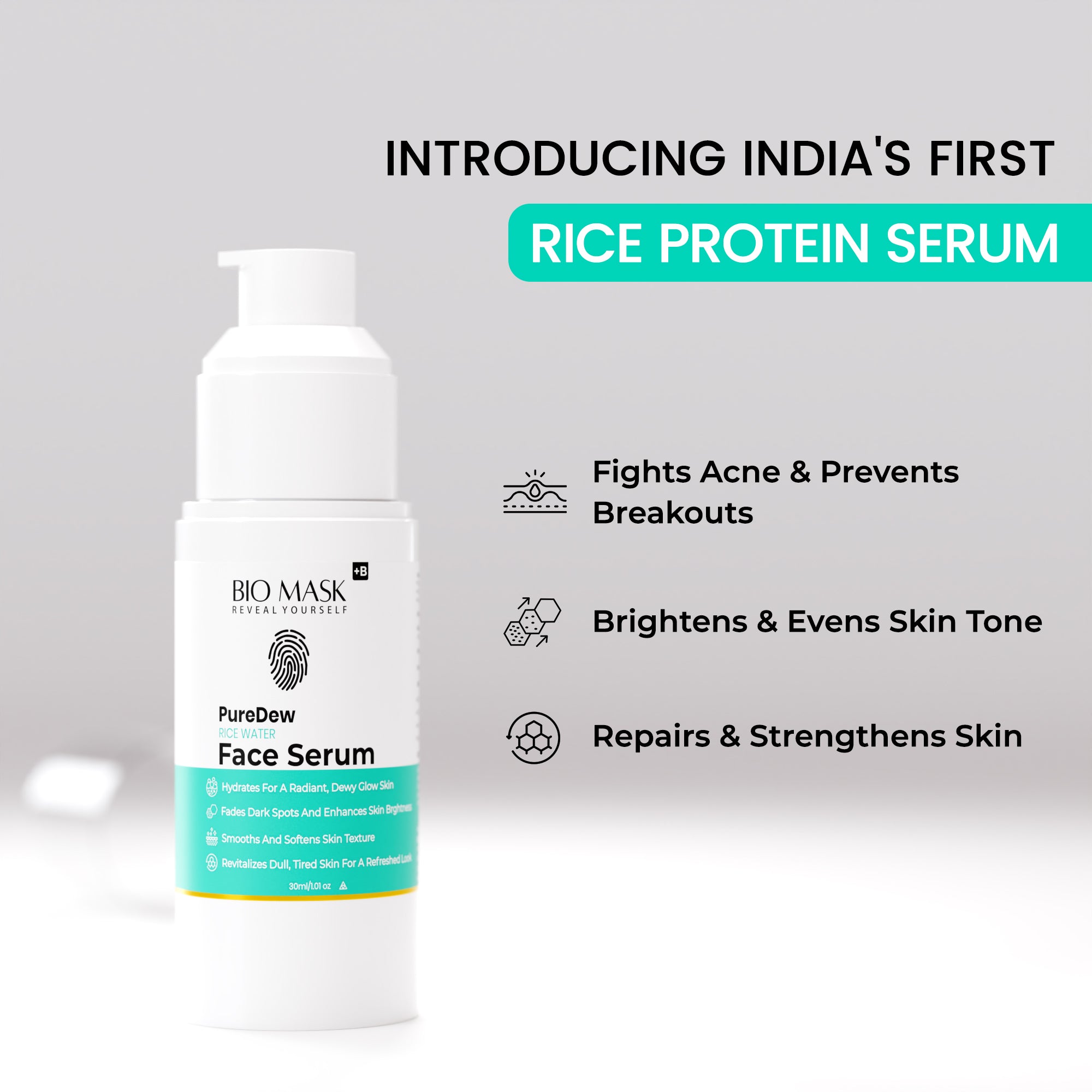Pure Dew Rice Water Face Serum | Rice protein + Rice ferment filtrate | 30ml